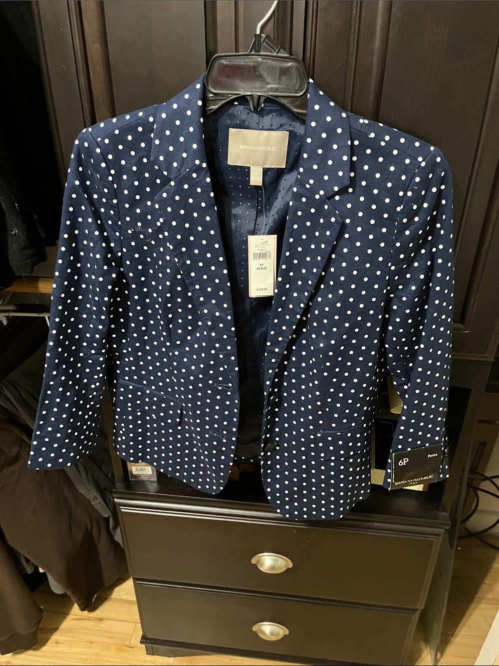 Banana Republic Navy and White Polka Dot Blazer